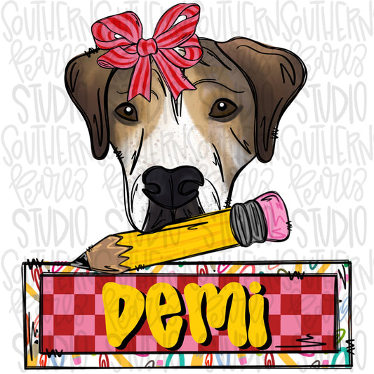 Dog with pencil girl with and without name patch| Sublimation Design | Digital Download | Women’s, Kids Shirt PNG