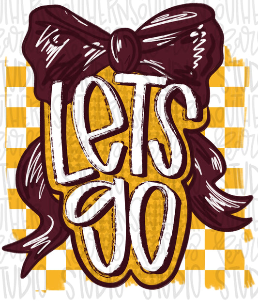 Let’s Go bow | maroon and gold | Go Team | PNG | Sublimation | Design Download | womens and kids