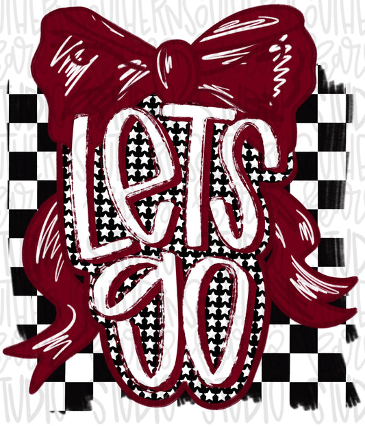 Let’s Go bow | crimson, black and white | Go Team | PNG | Sublimation | Design Download | womens and kids