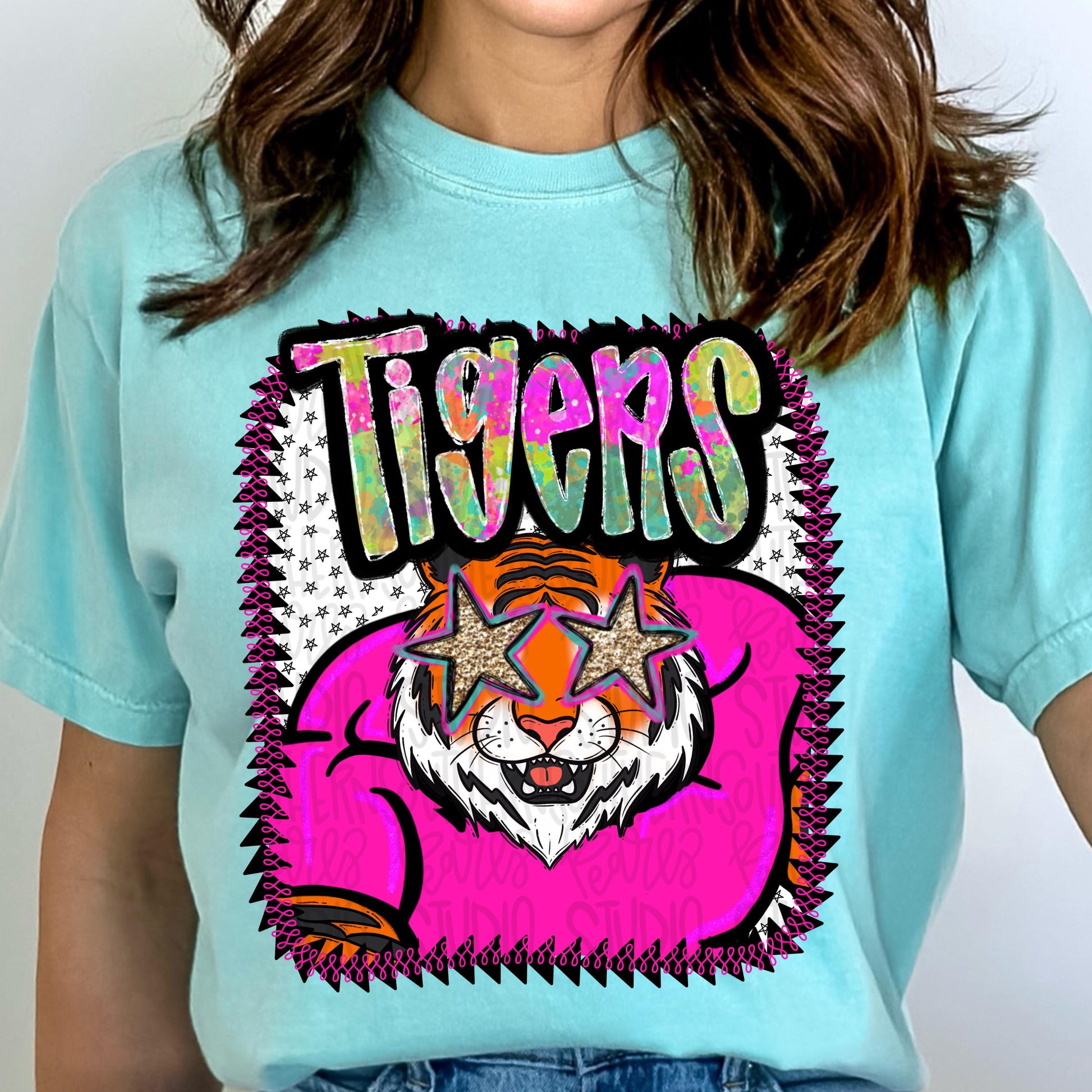 Pink Jersey Mascot Tigers | Sublimation Design | Digital Download | Women’s, Kids Shirt PNG