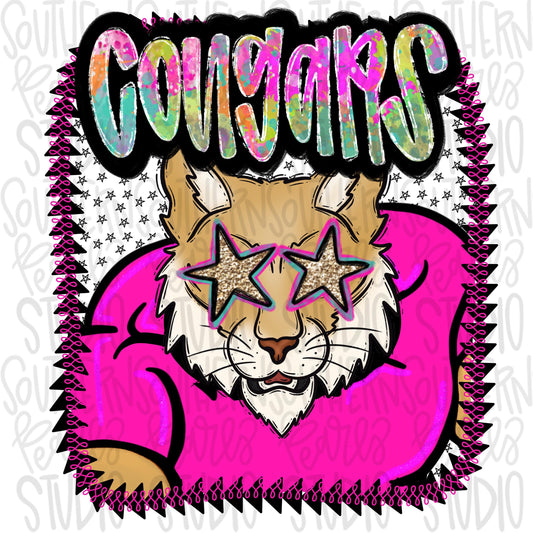 Pink Jersey Mascot Cougars | Sublimation Design | Digital Download | Women’s, Kids Shirt PNG