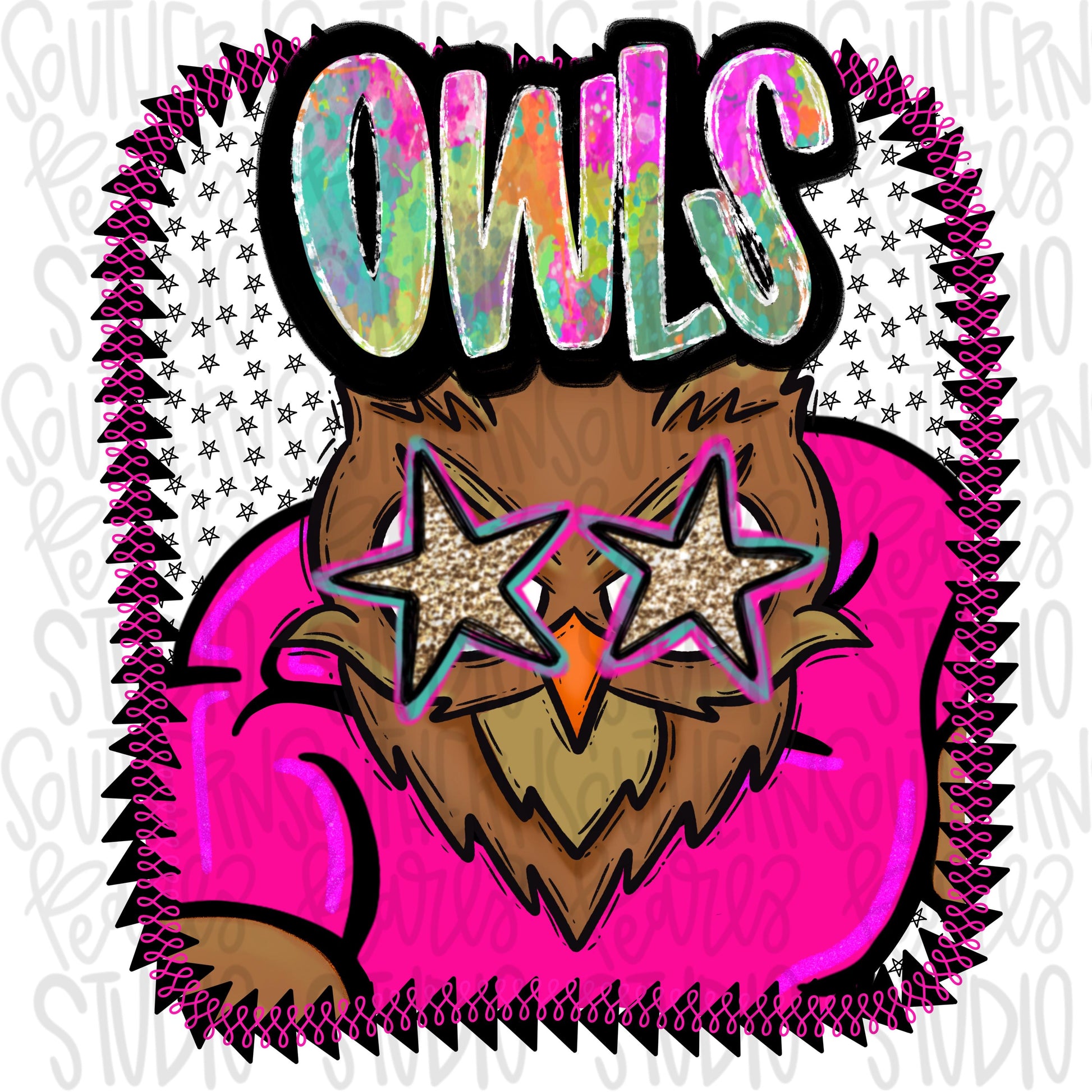 Pink Jersey Mascot owls | Sublimation Design | Digital Download | Women’s, Kids Shirt PNG