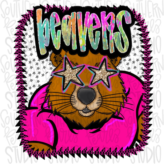 Pink Jersey Mascot beavers | Sublimation Design | Digital Download | Women’s, Kids Shirt PNG