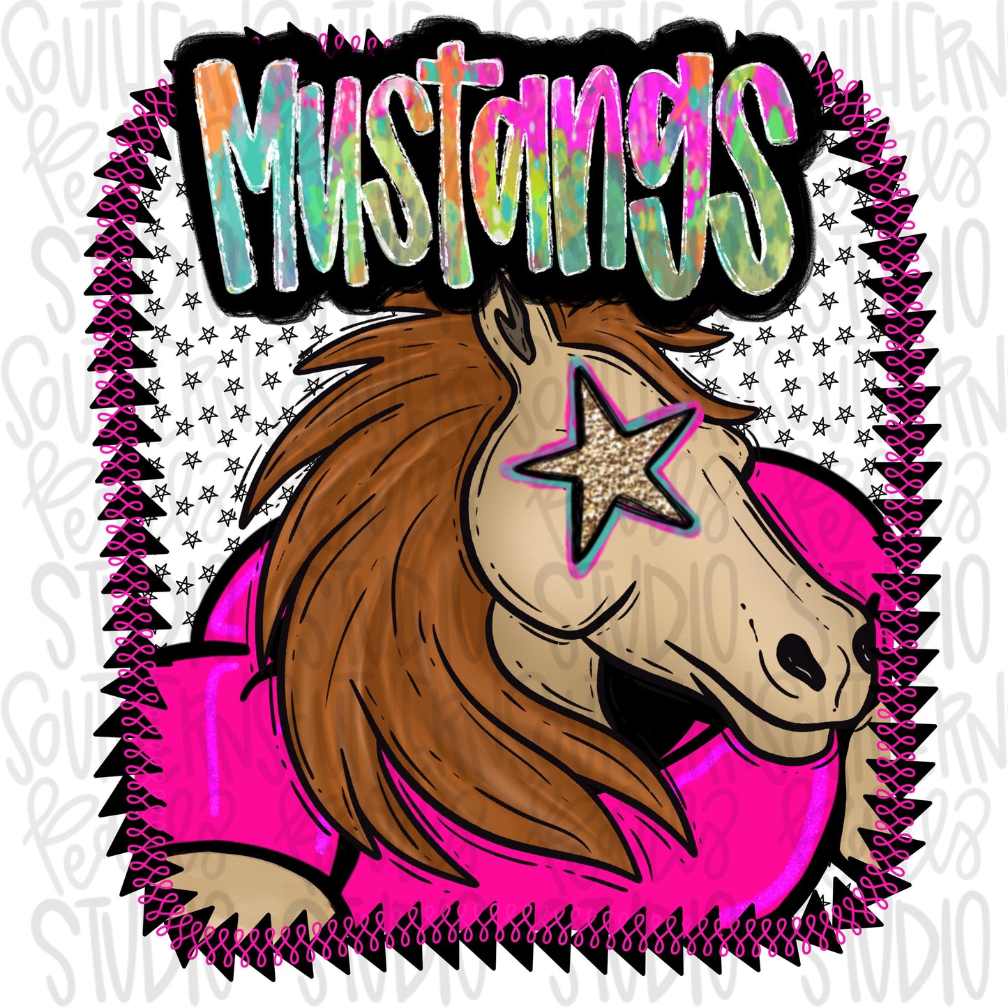 Pink Jersey Mascot mustangs | Sublimation Design | Digital Download | Women’s, Kids Shirt PNG