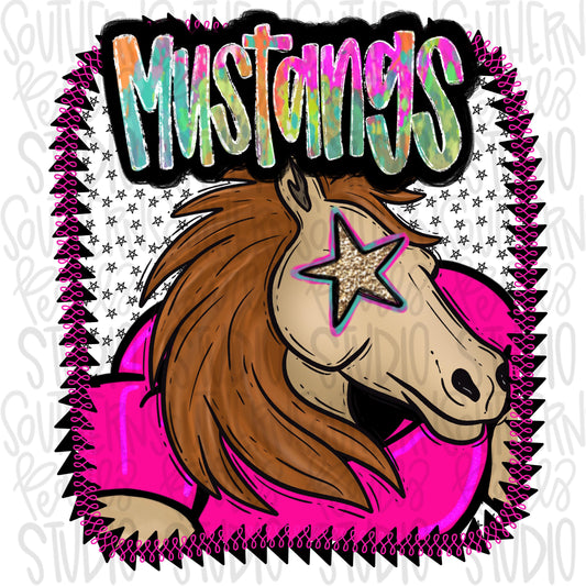 Pink Jersey Mascot mustangs | Sublimation Design | Digital Download | Women’s, Kids Shirt PNG