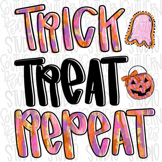 Trick Treat Repeat | Halloween | brushstrokes | Sublimation Design | Digital Download | Women’s, Kids Shirt PNG