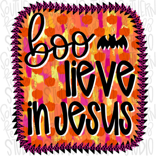 Boo-lieve in Jesus | Halloween | 2 designs front and back | brushstrokes | Sublimation Design | Digital Download | Women’s, Kids Shirt PNG