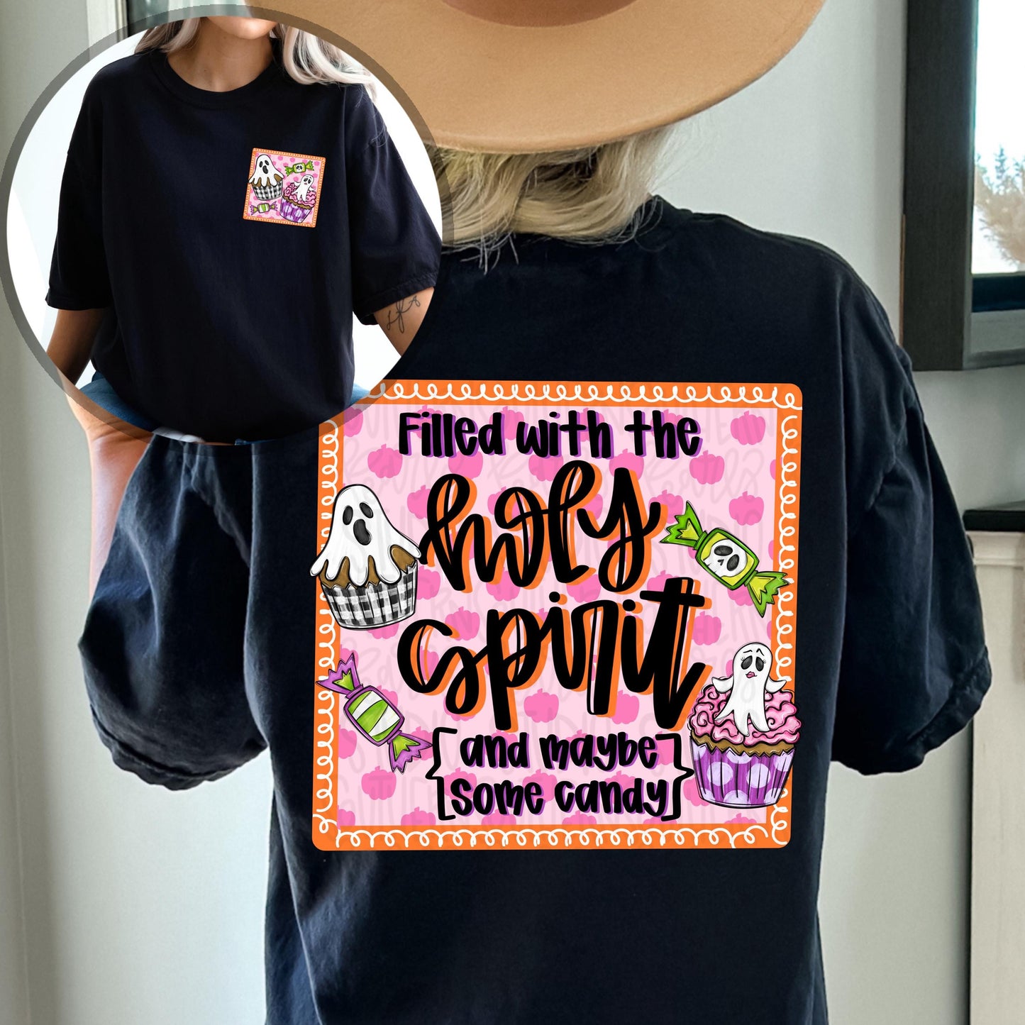 Filled with the holy spirit and maybe some candy | 2 designs front & back | Sublimation Design | Digital Download | Women’s, Kids Shirt PNG