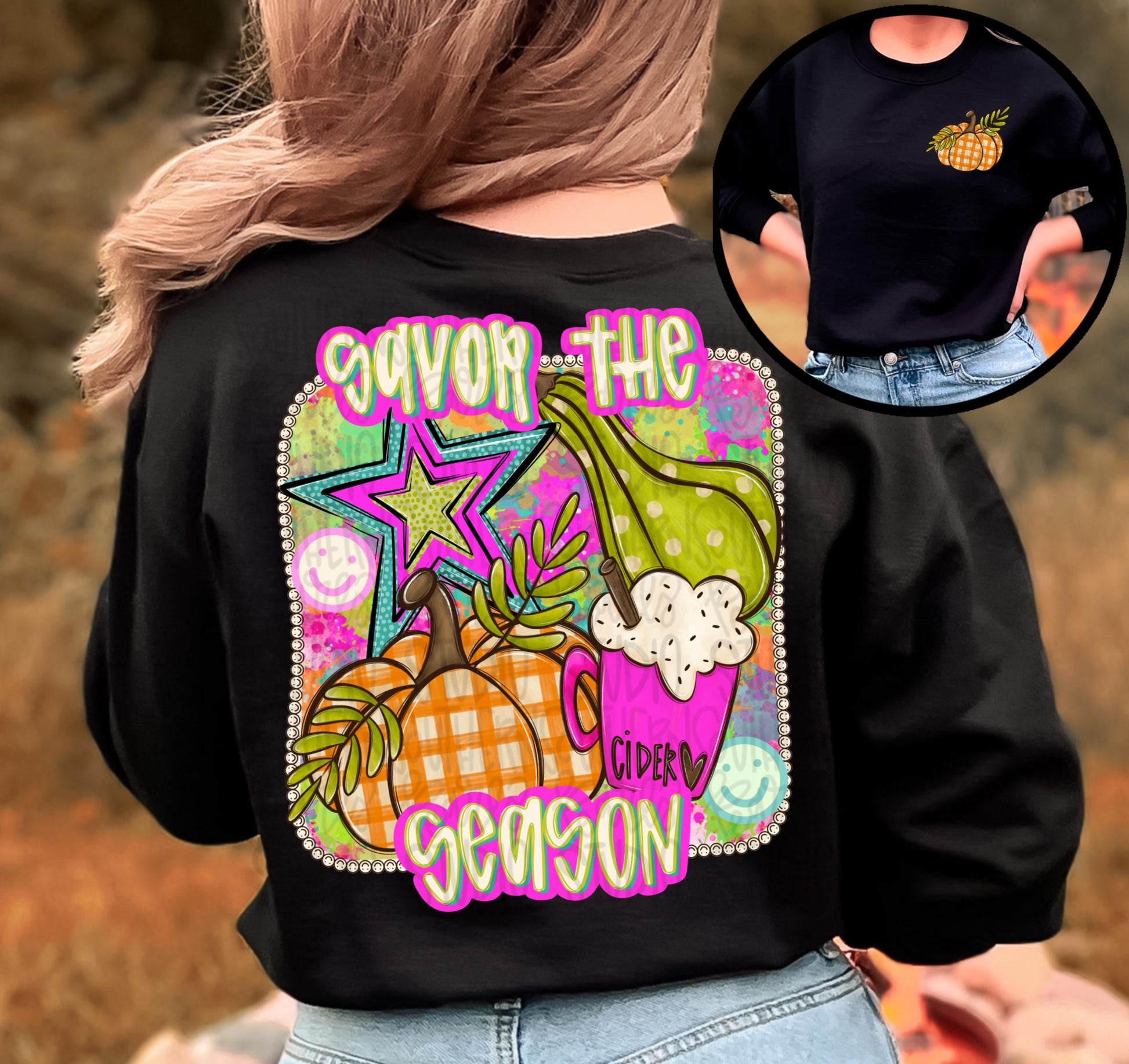 Savor the season | pumpkins fall | 2 designs front and back | Sublimation Design | Digital Download | Women’s, Kids Shirt PNG