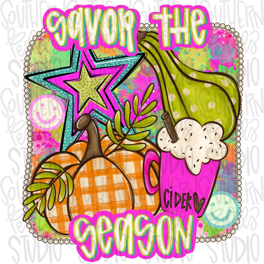 Savor the season | pumpkins fall | 2 designs front and back | Sublimation Design | Digital Download | Women’s, Kids Shirt PNG