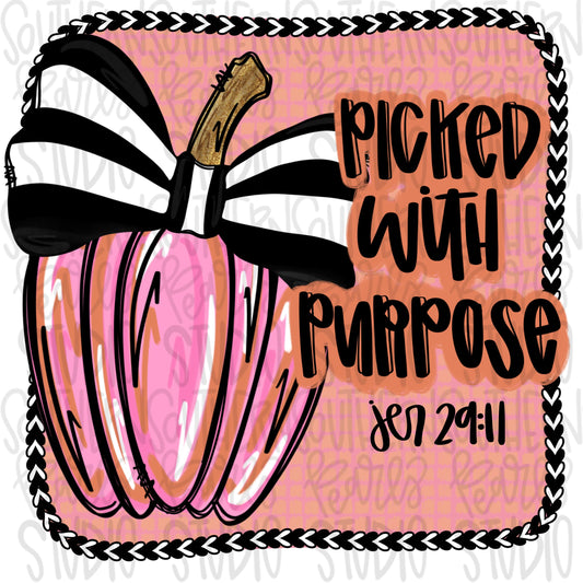 Picked with purpose | Jeremiah 29:11 | pumpkins | 2 designs front and back | Sublimation Design | Digital Download | Women’s Kids Shirt PNG