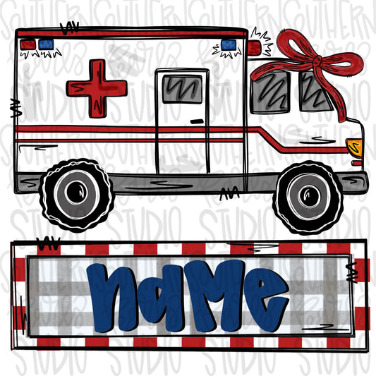 Ambulance with bow and name patch | Sublimation Design | Digital Download | Women’s, Kids Shirt PNG