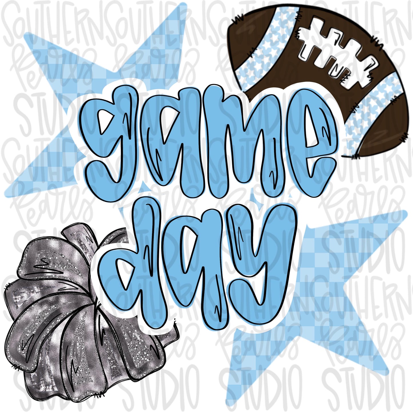 Game Day football and pom pom | Columbia blue | Go Team | PNG | Sublimation | Design Download