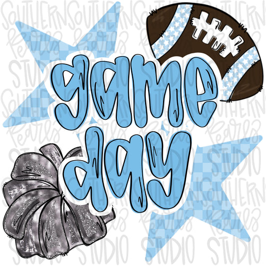 Game Day football and pom pom | Columbia blue | Go Team | PNG | Sublimation | Design Download