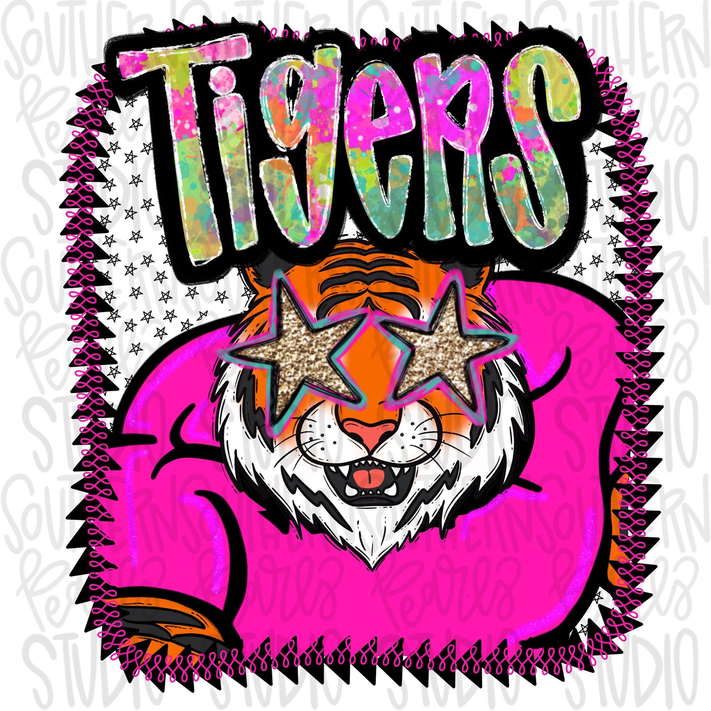 Pink Jersey Mascot Tigers | Sublimation Design | Digital Download | Women’s, Kids Shirt PNG