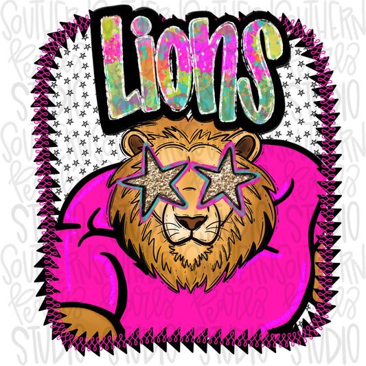 Pink Jersey Mascot Lions | Sublimation Design | Digital Download | Women’s, Kids Shirt PNG