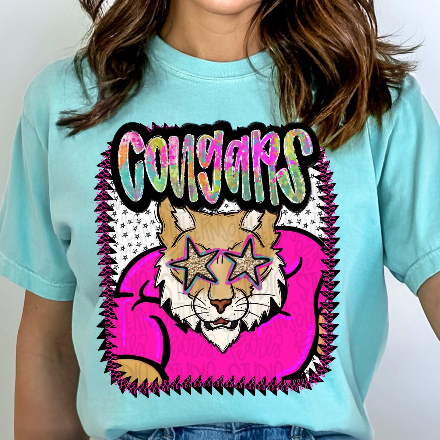 Pink Jersey Mascot Cougars | Sublimation Design | Digital Download | Women’s, Kids Shirt PNG