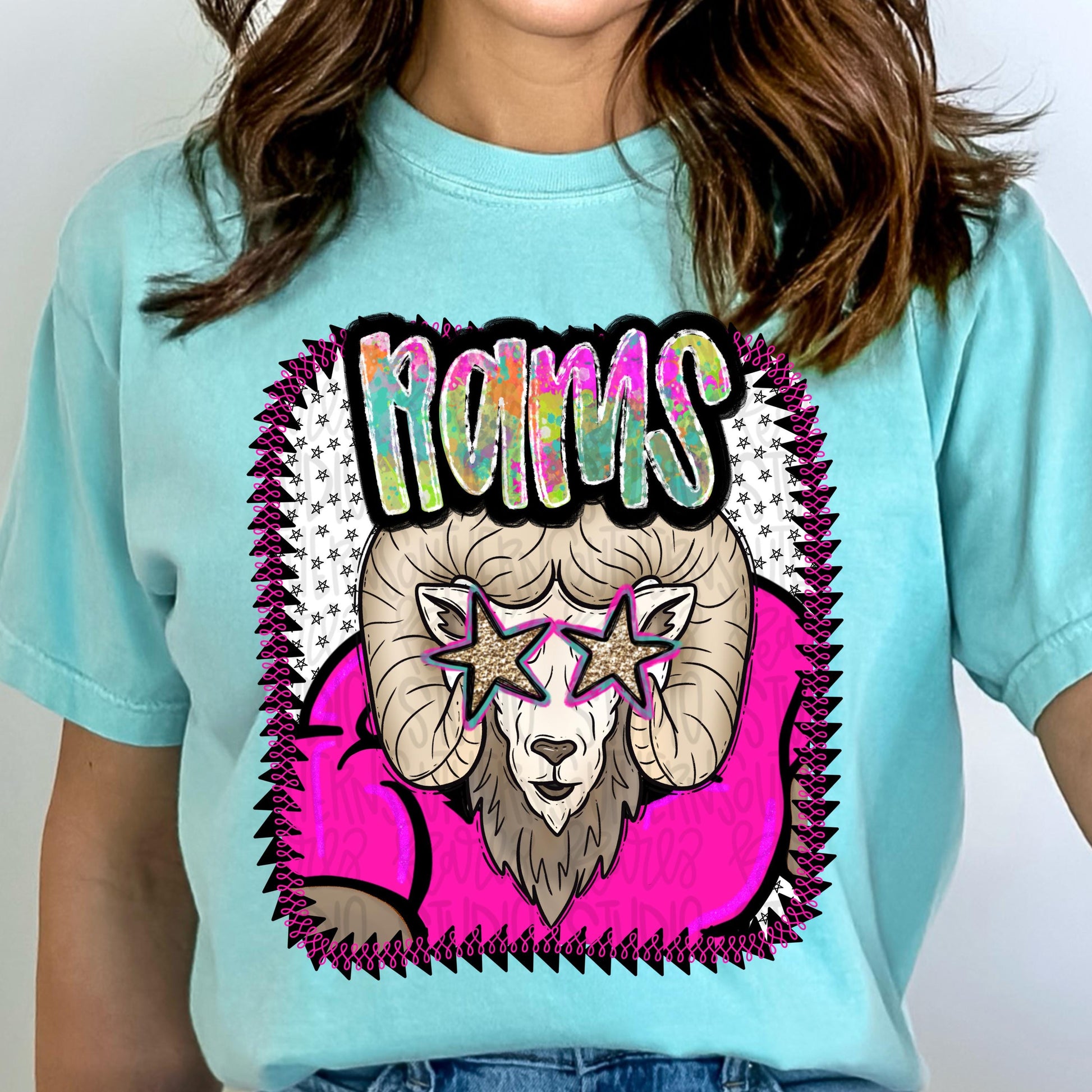 Pink Jersey Mascot Rams | Sublimation Design | Digital Download | Women’s, Kids Shirt PNG