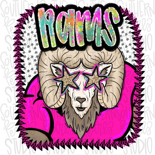 Pink Jersey Mascot Rams | Sublimation Design | Digital Download | Women’s, Kids Shirt PNG