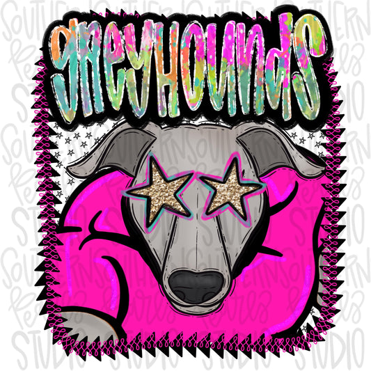 Pink Jersey Mascot Greyhounds | Sublimation Design | Digital Download | Women’s, Kids Shirt PNG