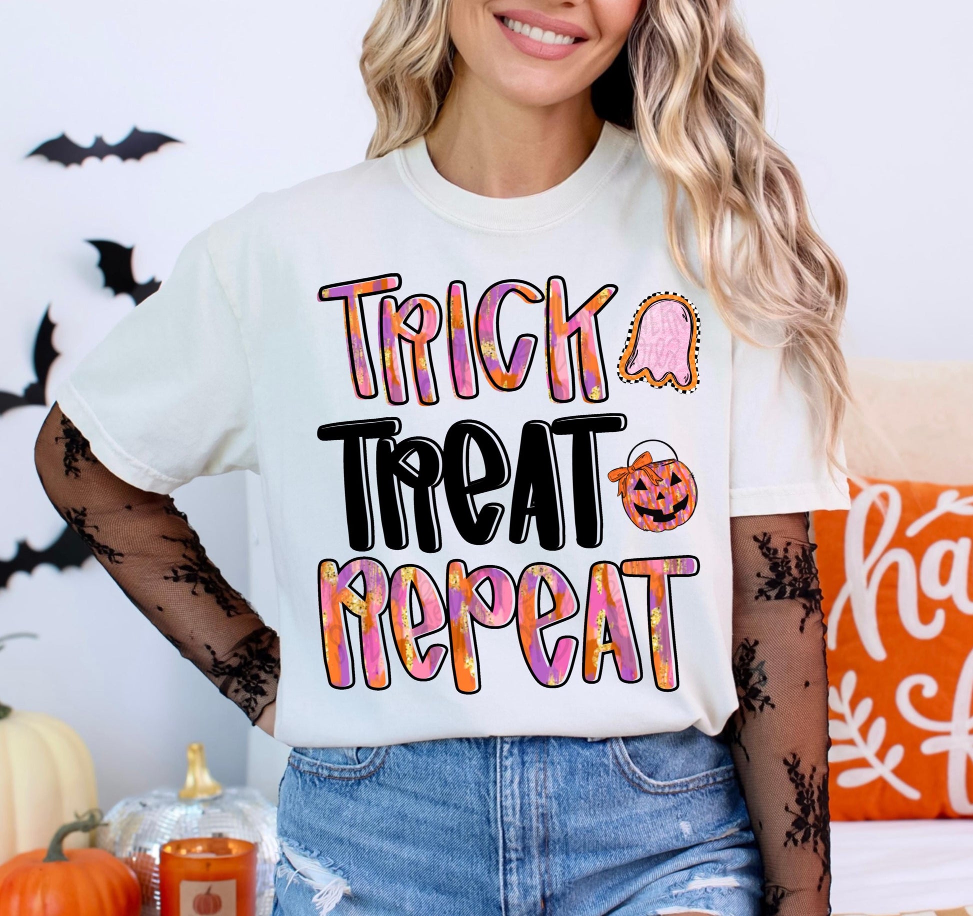 Trick Treat Repeat | Halloween | brushstrokes | Sublimation Design | Digital Download | Women’s, Kids Shirt PNG