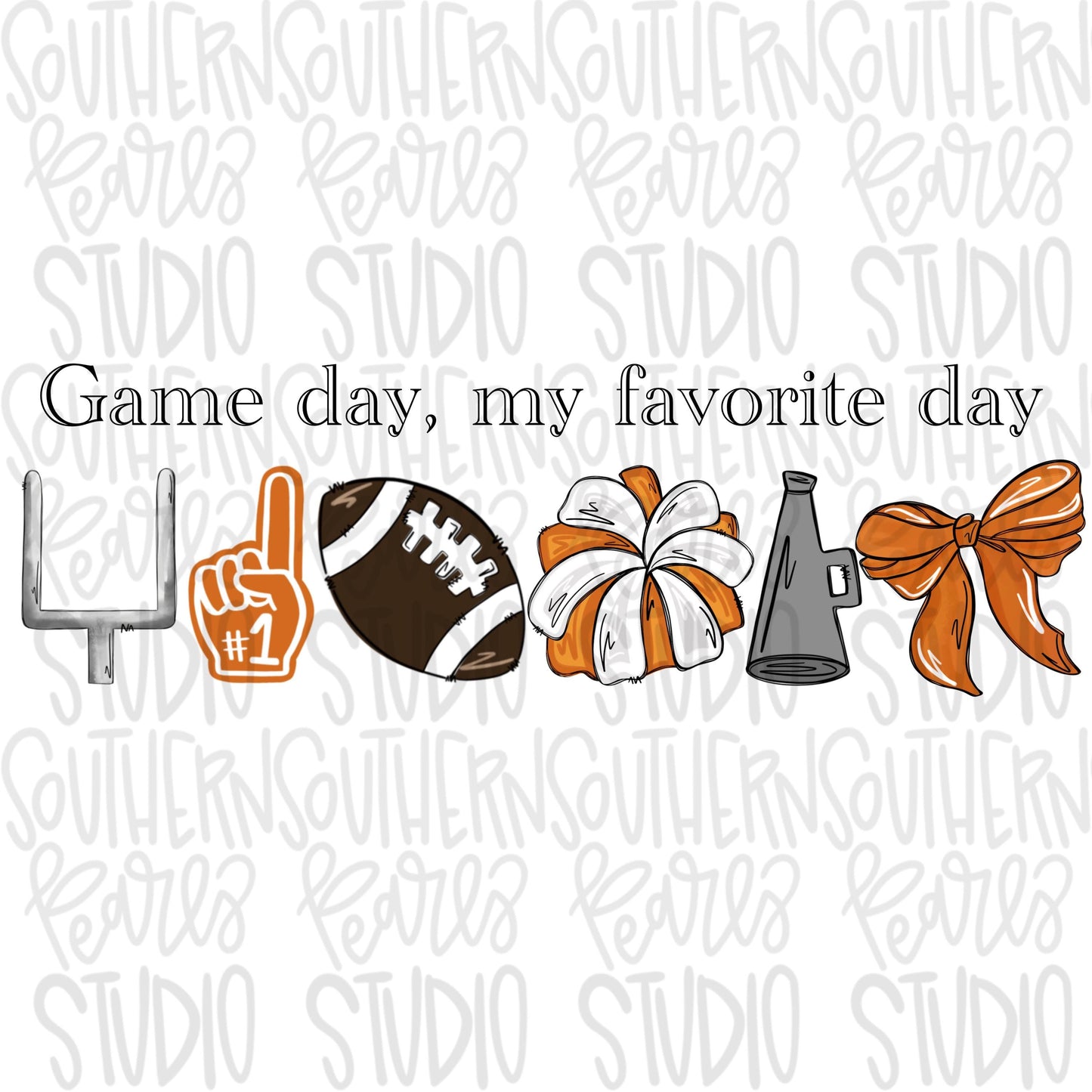 Game Day my favorite day | Football and megaphone and pom pom | burnt orange | Go Team | PNG | Sublimation | Design Download