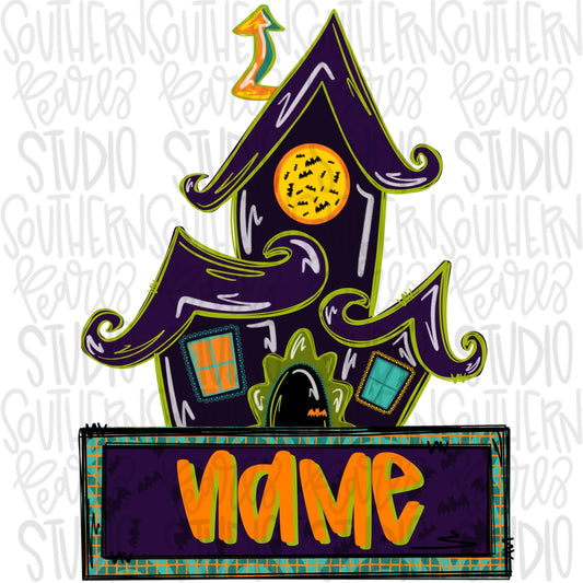 Haunted House with name patch boy | Halloween | Sublimation Design | Digital Download | Women’s, Kids Shirt PNG