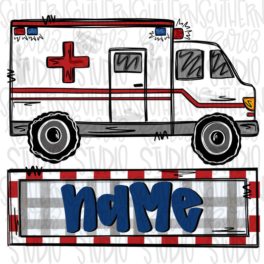 Ambulance with name patch | Sublimation Design | Digital Download | Women’s, Kids Shirt PNG