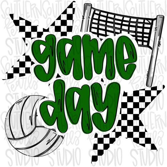 Game Day volleyball | green black and white | Go Team | PNG | Sublimation | Design Download