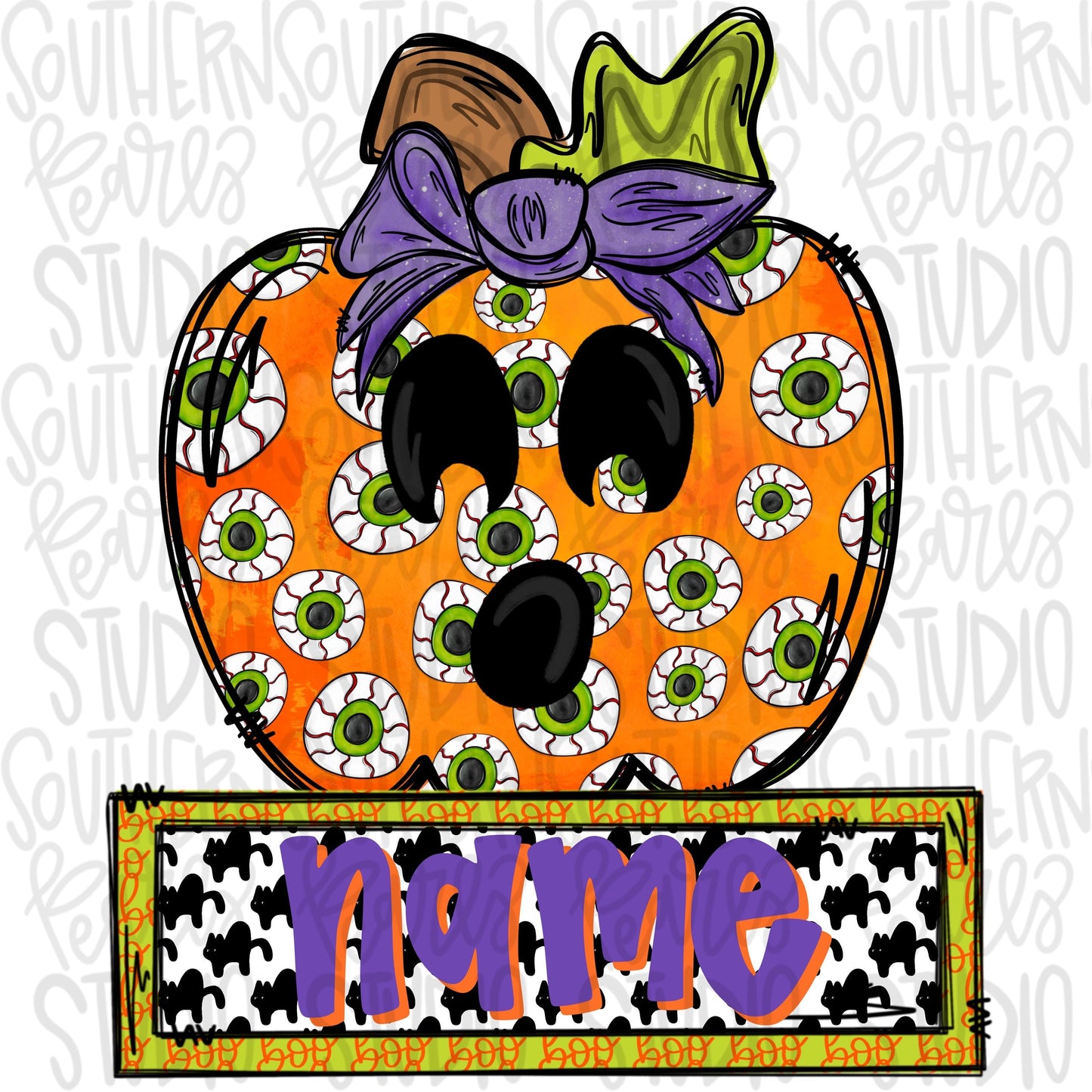 Jack o lantern with bow and name patch girl | Halloween | Sublimation Design | Digital Download | Women’s, Kids Shirt PNG