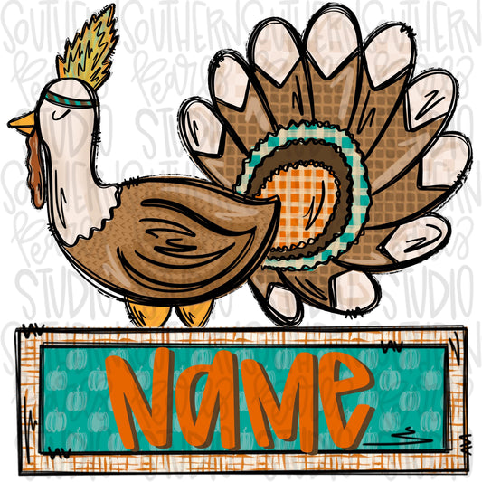 Turkey with Indian feather with Name Patch | Sublimation Design | Digital Download | Women’s, Kids Shirt PNG