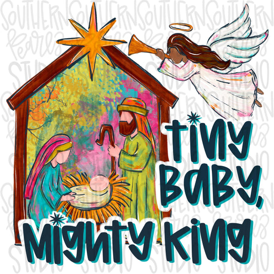 Tiny baby Mighty King Nativity | bright colors | Sublimation Design | Digital Download | Women’s, Kids Shirt PNG