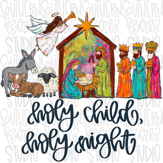 Holy Child, Holy Night Nativity | bright colors | Sublimation Design | Digital Download | Women’s, Kids Shirt PNG