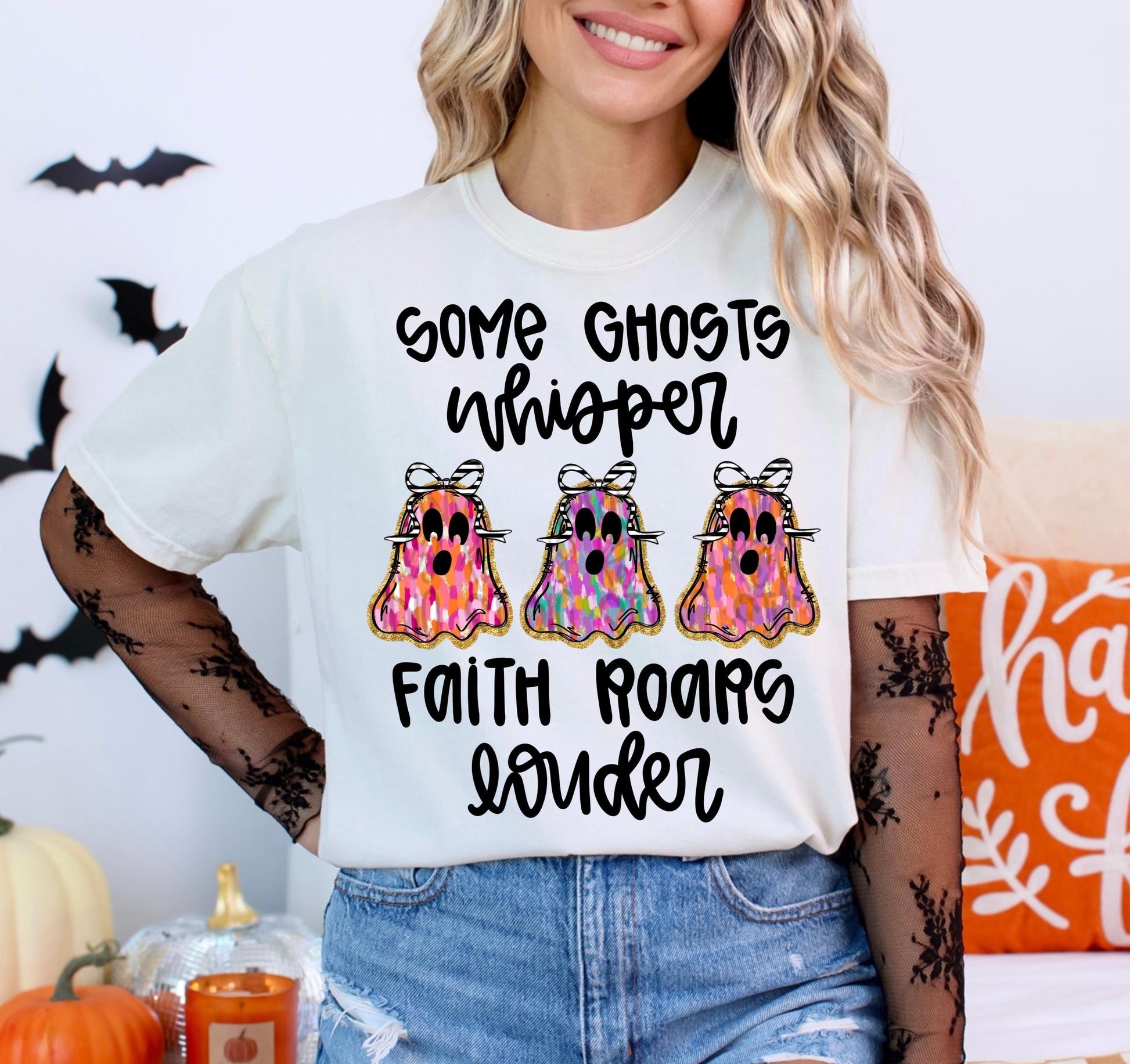 Some Ghosts whisper Faith roars louder ghosts with bows trio | Sublimation Design | Digital Download | Women’s, Kids Shirt PNG
