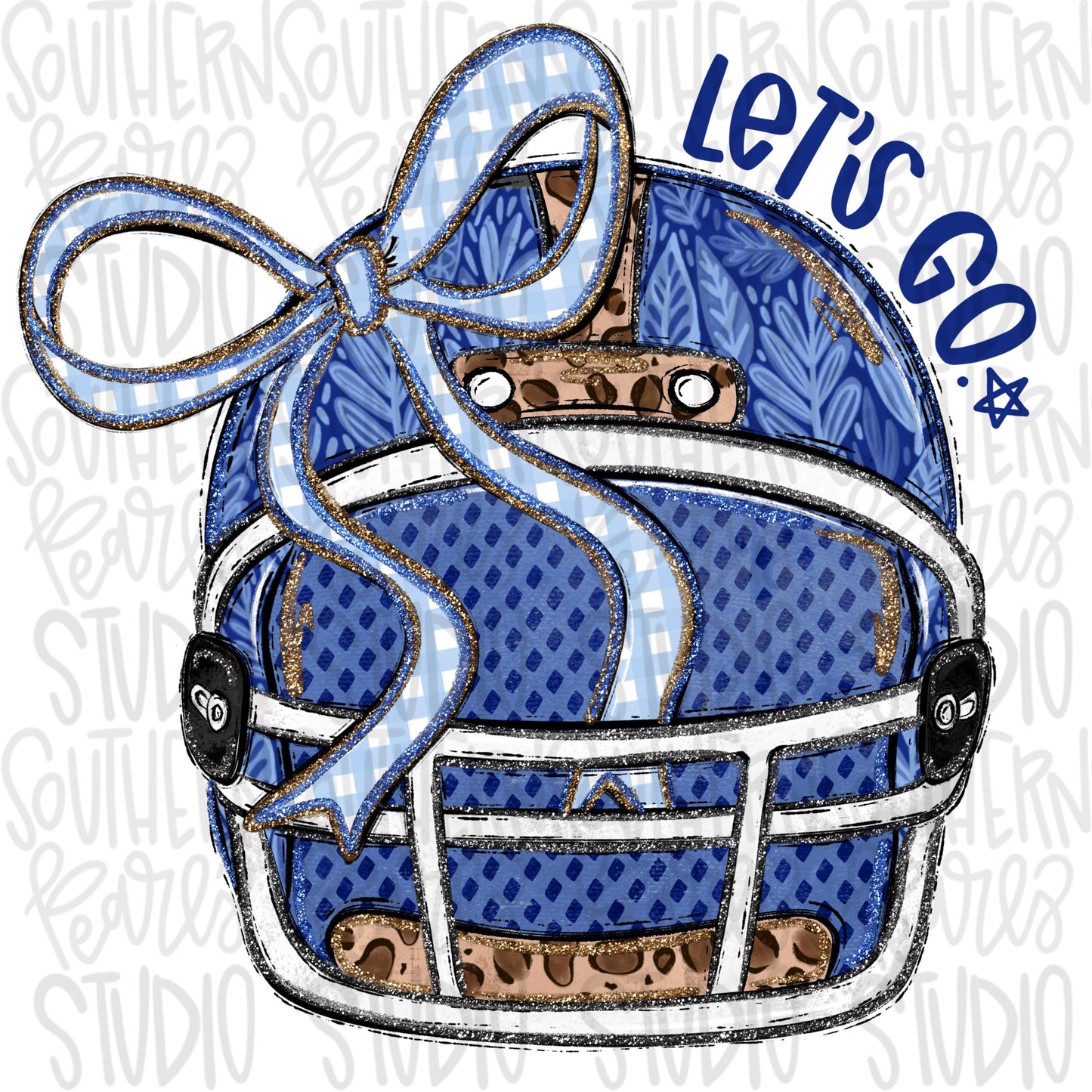 Helmet with bow | Royal | leopard and glitter | Lets Go | Go Team | PNG | Sublimation | Design Download