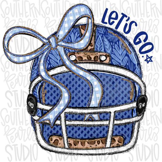 Helmet with bow | Royal | leopard and glitter | Lets Go | Go Team | PNG | Sublimation | Design Download