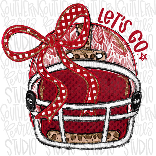 Helmet with bow | Red and white | leopard and glitter | Lets Go | Go Team | PNG | Sublimation | Design Download