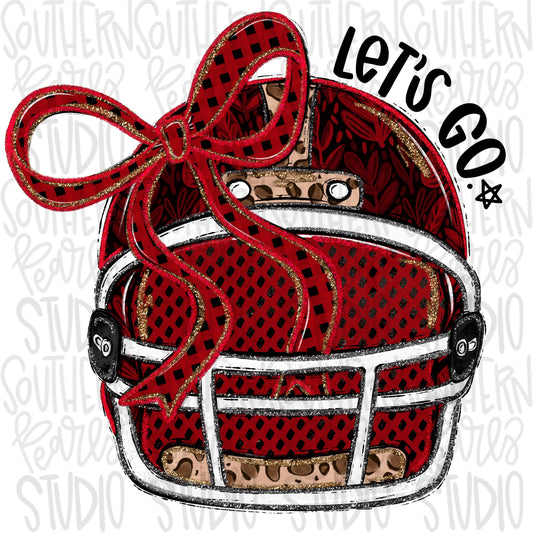 Helmet with bow | Red and Black | leopard and glitter | Lets Go | Go Team | PNG | Sublimation | Design Download