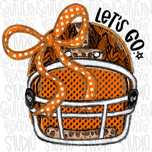 Helmet with bow | Orange and Black | leopard and glitter | Lets Go | Go Team | PNG | Sublimation | Design Download