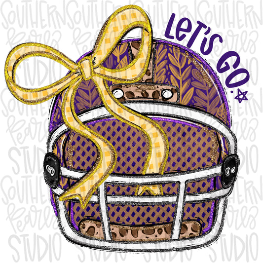 Helmet with bow | Purple and Yellow | leopard and glitter | Lets Go | Go Team | PNG | Sublimation | Design Download