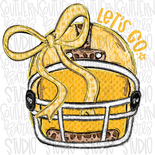 Helmet with bow | Yellow | leopard and glitter | Lets Go | Go Team | PNG | Sublimation | Design Download