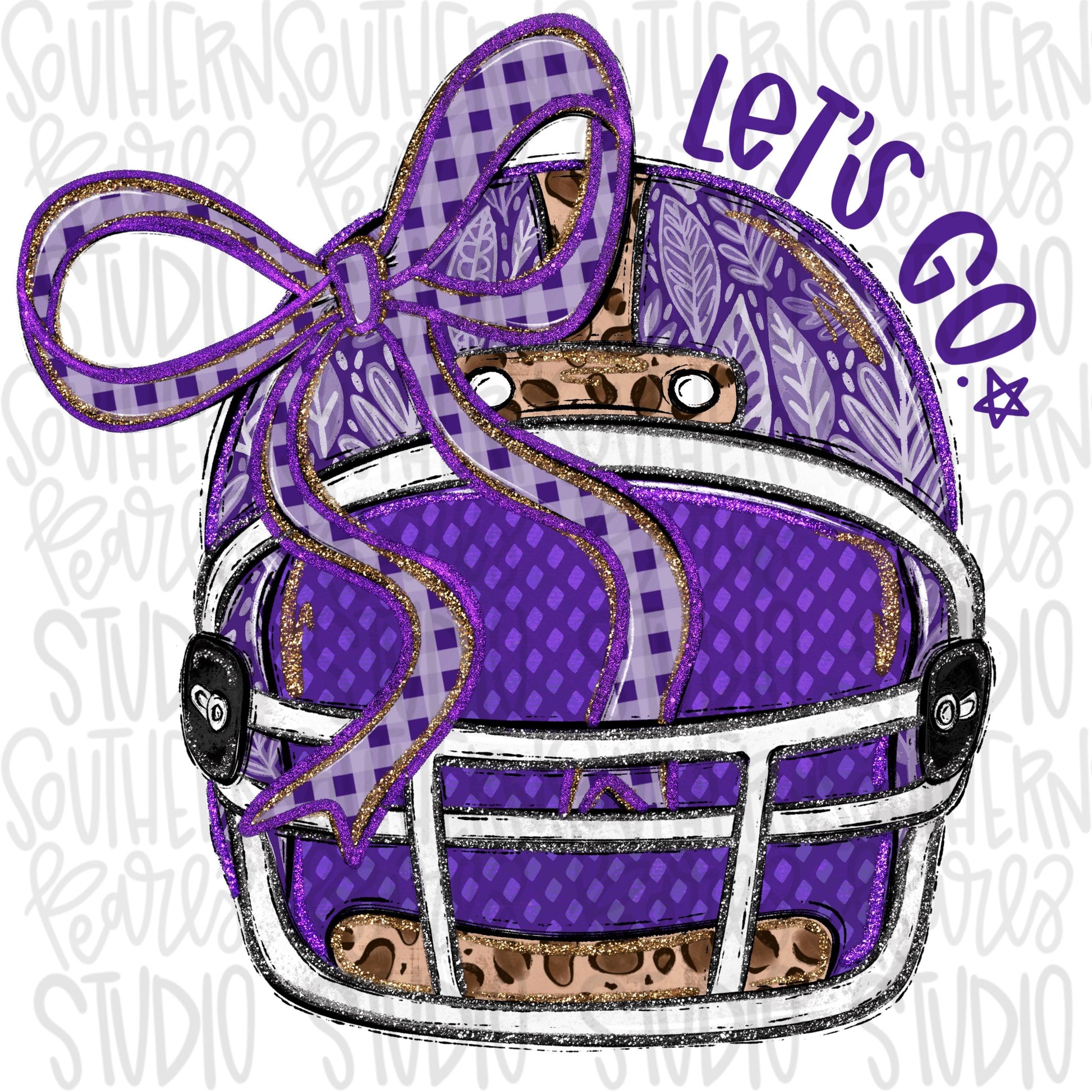 Helmet with bow | Purple | leopard and glitter | Lets Go | Go Team | PNG | Sublimation | Design Download
