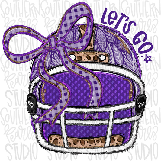 Helmet with bow | Purple | leopard and glitter | Lets Go | Go Team | PNG | Sublimation | Design Download