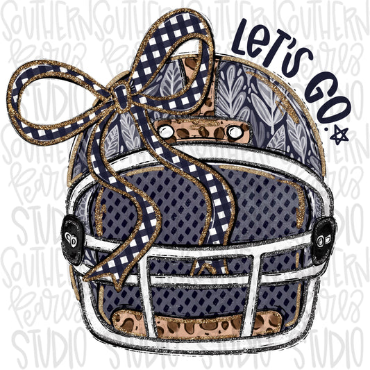 Helmet with bow | Navy blue | leopard and glitter | Lets Go | Go Team | PNG | Sublimation | Design Download