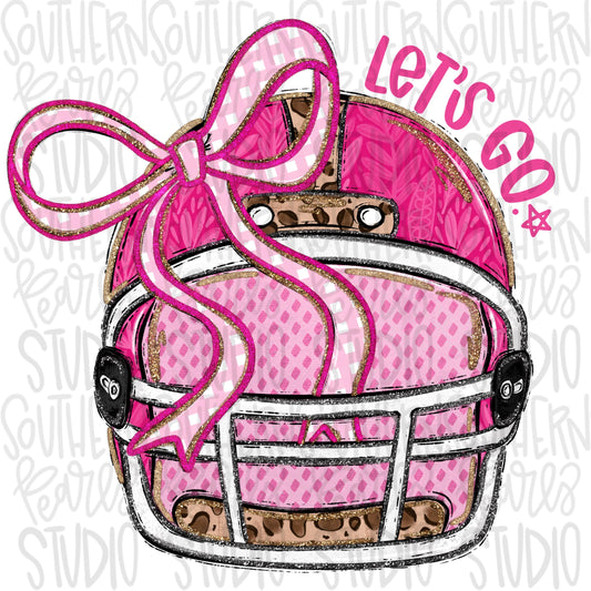 Helmet with bow | Pink | leopard and glitter | Lets Go | Go Team | PNG | Sublimation | Design Download