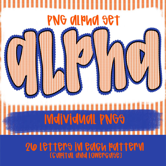 Seersucker Alpha Orange and Royal | PNG Font | Sublimation Design | Digital Download | Women’s, Kids Shirt PNG
