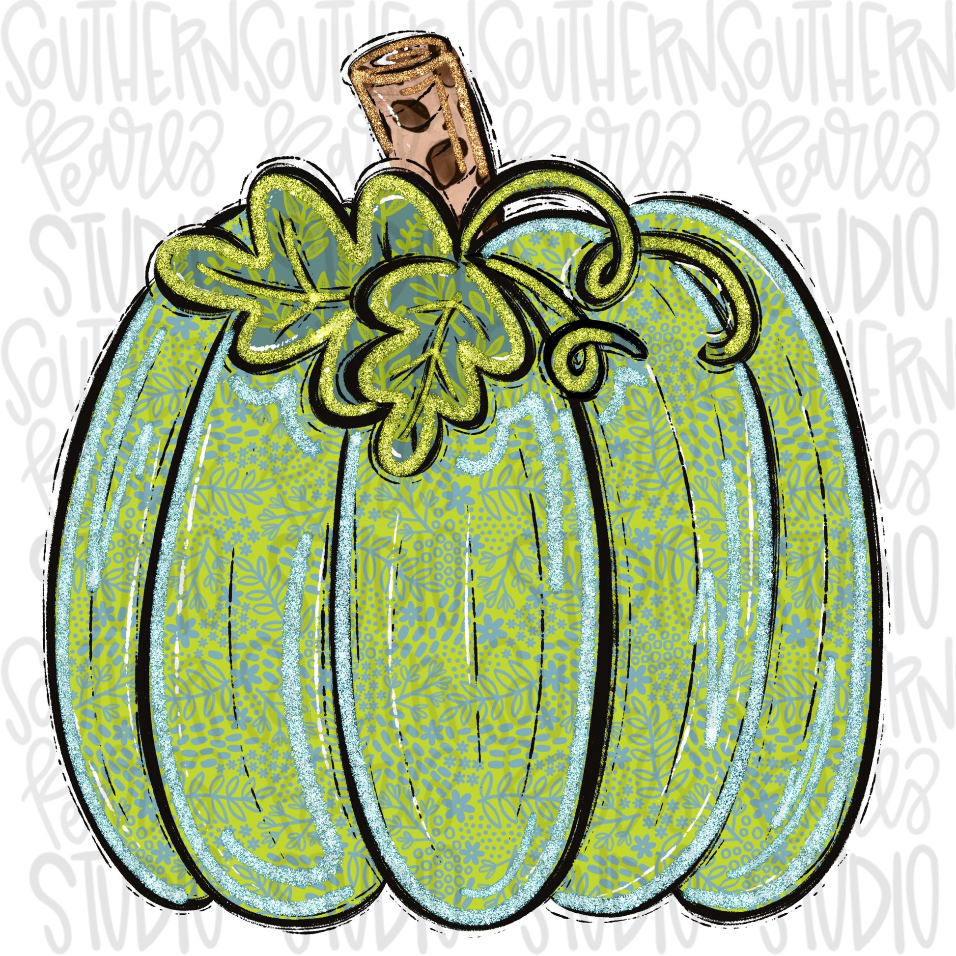 Floral Pumpkin | light blue and lime green | Sublimation Design | Digital Download | Women’s Kids Shirt PNG
