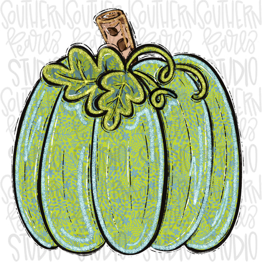 Floral Pumpkin | light blue and lime green | Sublimation Design | Digital Download | Women’s Kids Shirt PNG