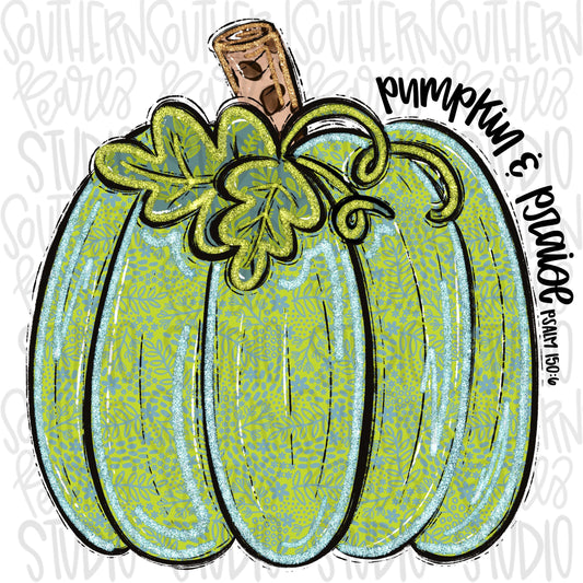 Pumpkins and Praise Floral Pumpkin | Psalm 150:6 | Light Blue and Lime Green | Sublimation Design | Digital Download | Womens Kids Shirt PNG