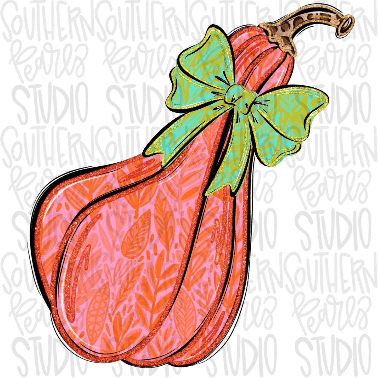 Floral Gourd with bow | pink, orange, teal and lime green | Sublimation Design | Digital Download | Women’s Kids Shirt PNG